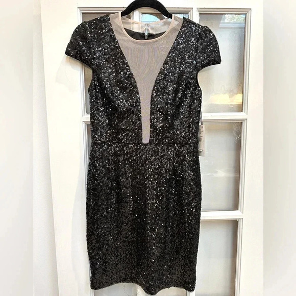 Aidan by Aidan Mattox Cap Sleeve Sequin Plunging Cocktail Dress Size 6 NWT - Picture 14 of 15